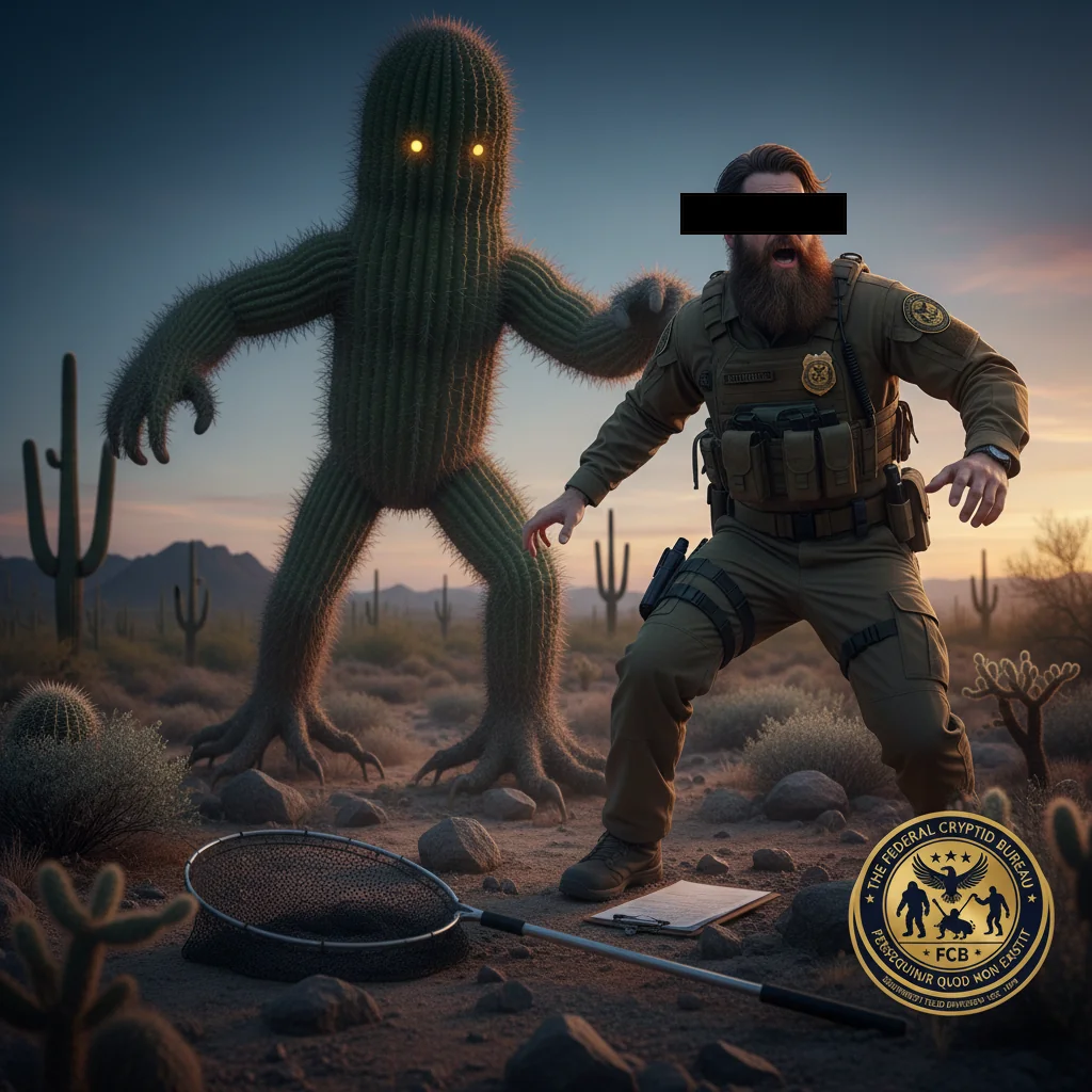 SAIC Briney mid-action retreat from a Saguaro Stalker in the Sonoran Desert.